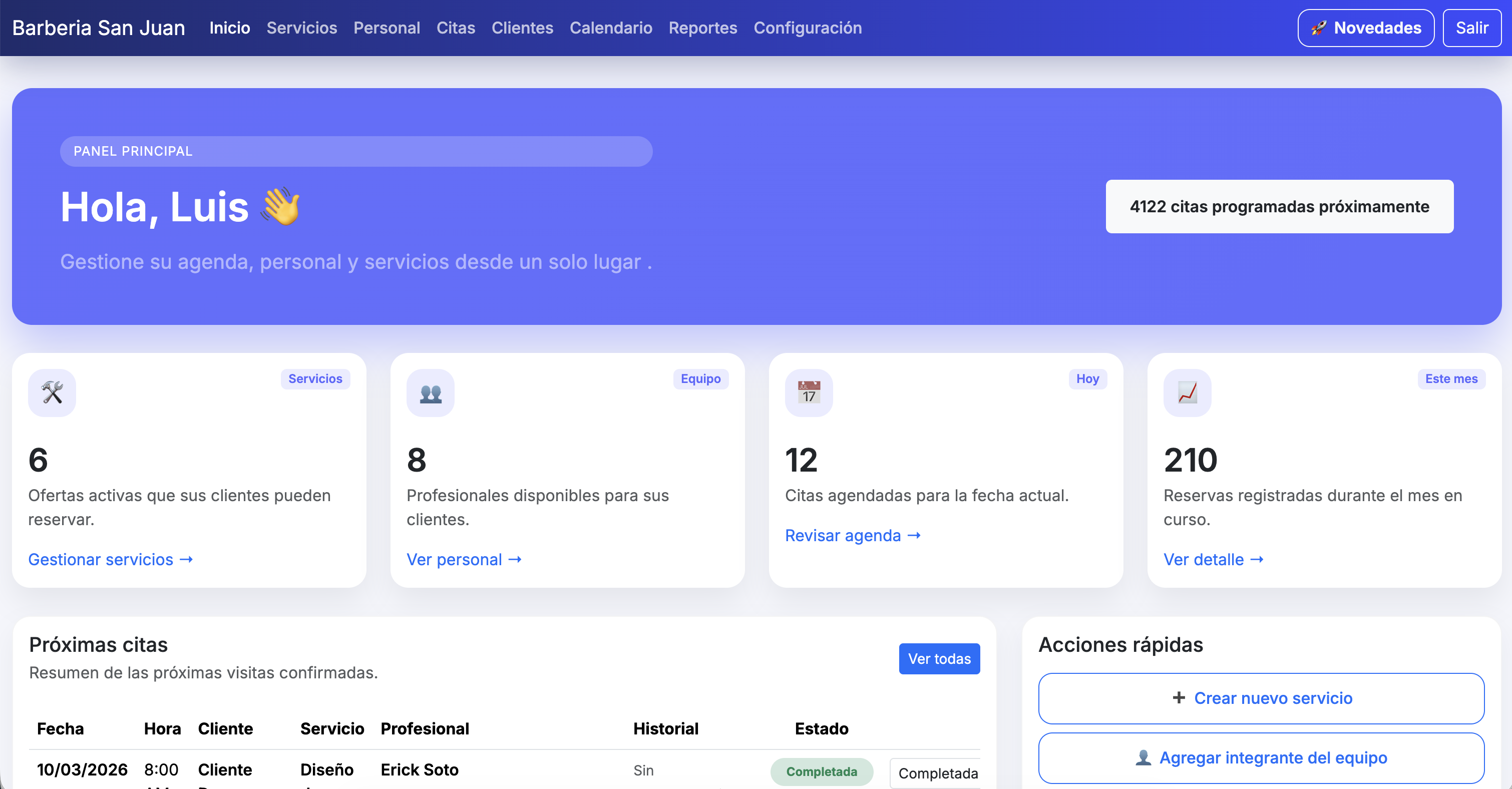 Panel administrativo en MacBook