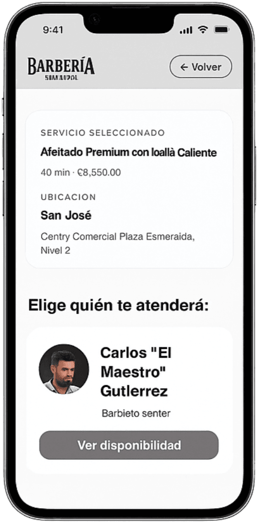 Vista móvil de la agenda online de Cita CR